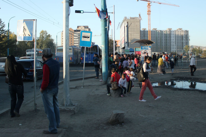 Mongolians waiting for a bus